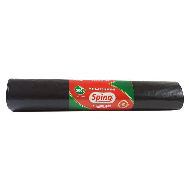Atkritumu maisi SPINO, tilpums 300 L, 5 gab., 50 mkr, LDPE, 120 x 135 cm, melnā krāsā (400-02364)
