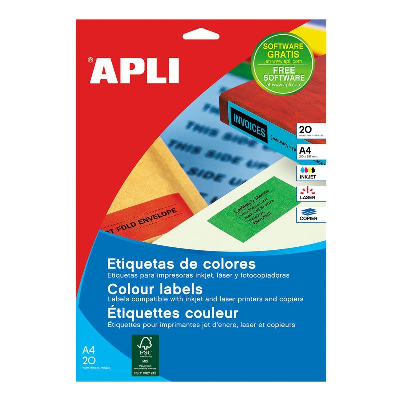 Uzlīmes APLI ILC ar izmēru 210x297mm, 20 loksnes/20 uzlīmes dzeltenas (100-00478)