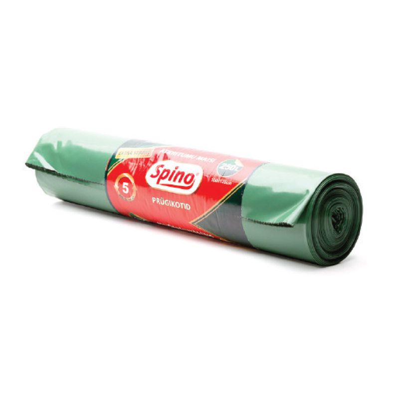 Atkritumu maisi SPINO, tilpums 250 L, 5 gab., 60mkr, LDPE, 100 x 125 cm, tumši zaļā krāsā (400-01928)
