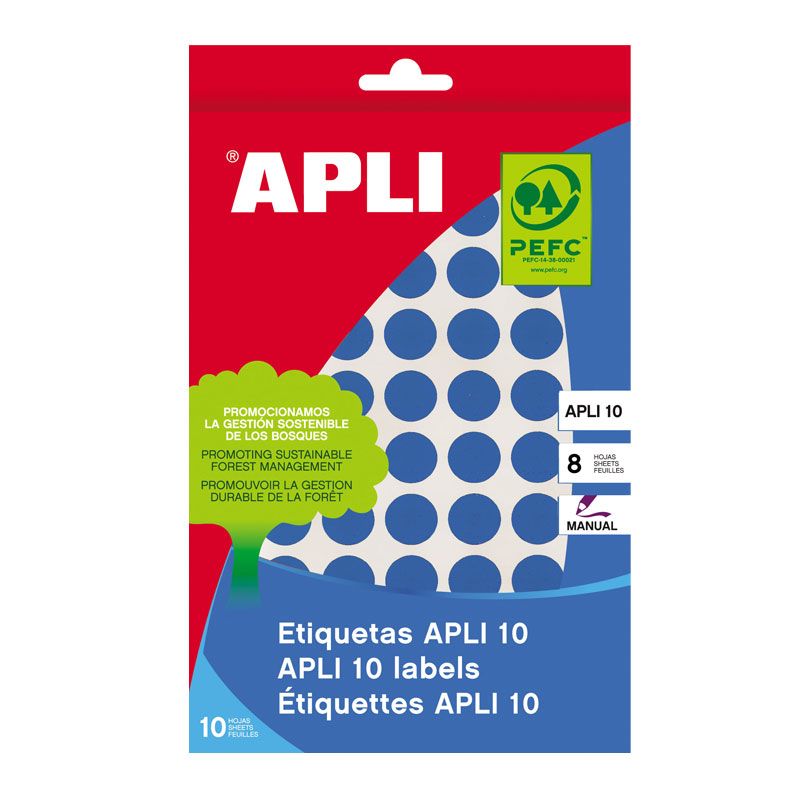 Apaļas uzlīmes APLI ar diametru 10mm, 8 loksnes, 1008 uzlīmes, zilas (100-00487)