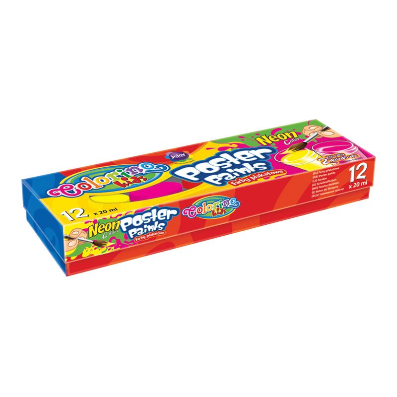 Guaša krāsas COLORINO KIDS, 12 krāsas (2 neona), 20 ml (200-08922)