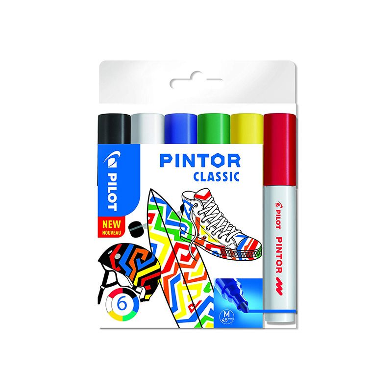 Noturīgais marķieris PILOT PINTOR CLASSIC 1.4mm, konisks,  6 krāsu komplekts (200-12418)