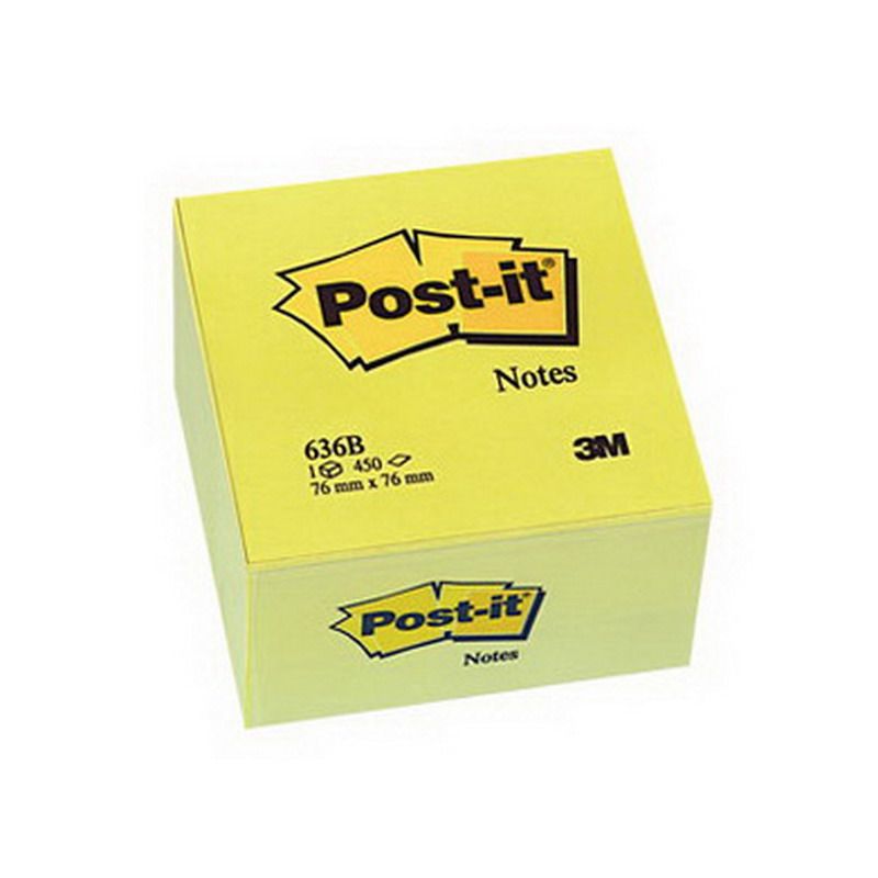 Piezīmju līmlapiņu kubs Post-it, 76x76mm,450 lapiņas dzeltenā krāsā (100-01679)