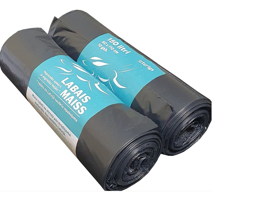 Atkritumu maisi LABAIS MAISS LDPE, 150l, melni, 80x110cm, 35mk, 10gab (400-11915)