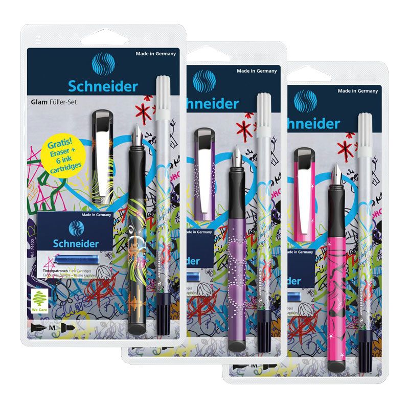 Tintes pildspalva SCHNEIDER GLAM akcijas komplekts: pildspalva, CORRY, tintes kapsulas, asorti korpuss (200-05868)