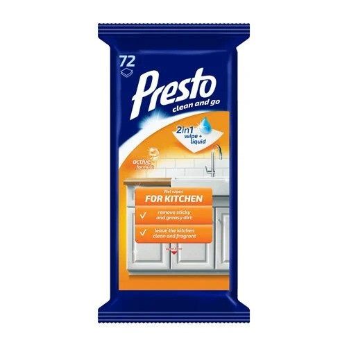 Tīrīšanas salvetes PRESTO CLEAN, virtuvei, 72gab