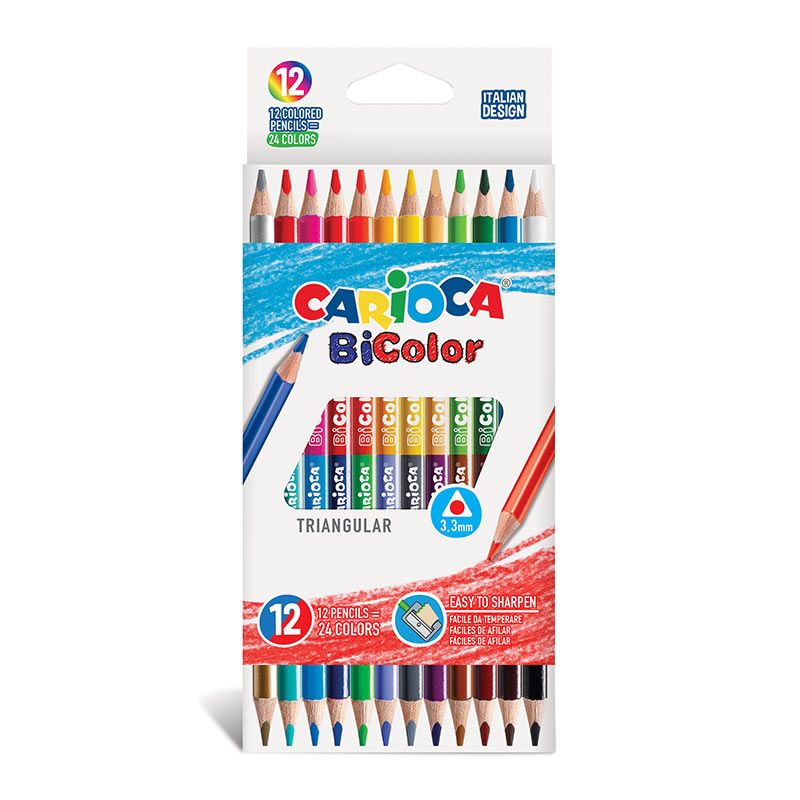 Krāsainie zīmuļi CARIOCA BI-Color, trīsstūrveida, 12
