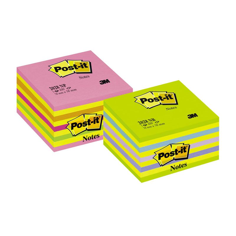 Piezīmju līmlapiņu kubs Post-it Lollipop, 76x76mm, neonzila-zaļa toņos (100-00914)