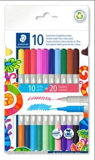 Flomasteri STAEDTLER, abpusēji, divkrāsu, 10 gab