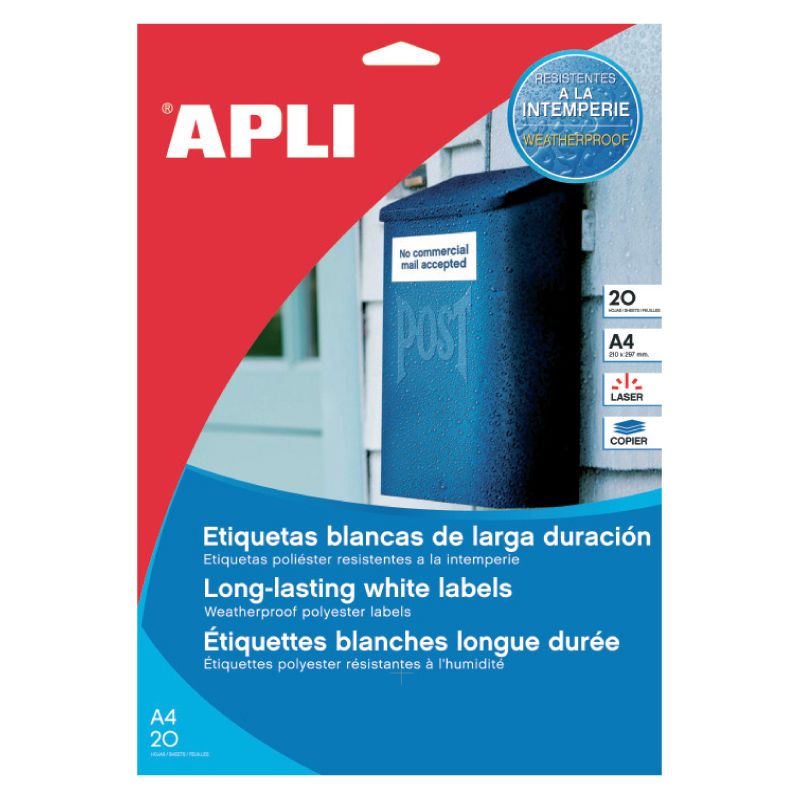 Uzlīmes APLI ar izmēru 105x148mm, 4 uzlīmes/loksnē, 20 loksnes no poliestēra (100-00382)