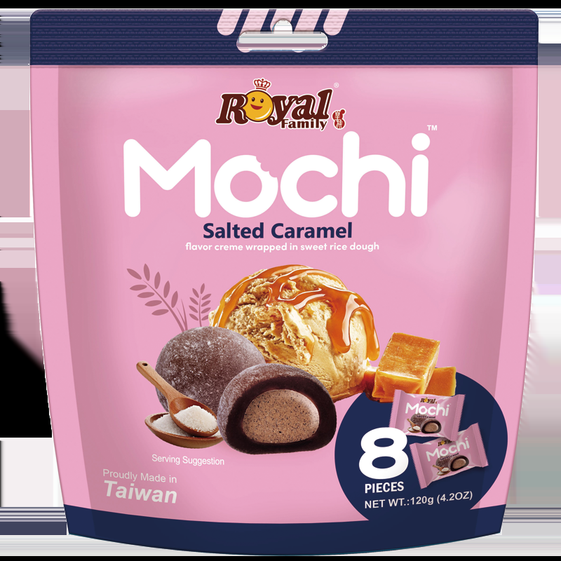 Japāņu rīsu kūka ROYAL FAMILY Mochi, ar sāļo karameli, 120g (450-23516)