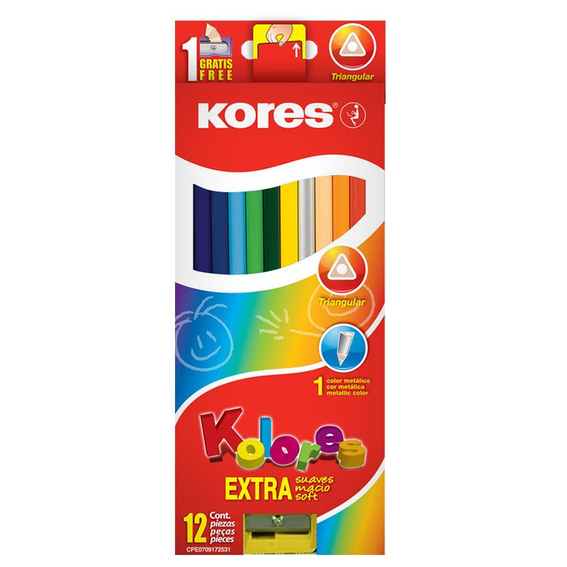 Krāsainie zīmuļi KORES KOLORES, trīstūrveida, 12
