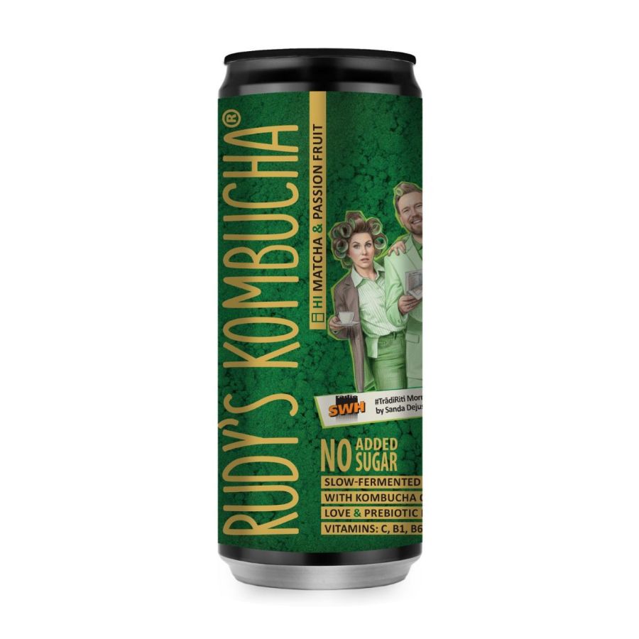 Tējas dzēriens RUDY'S Kombucha Matcha Marakuja, bundžā, 0.33l (DEP) (450-23009)