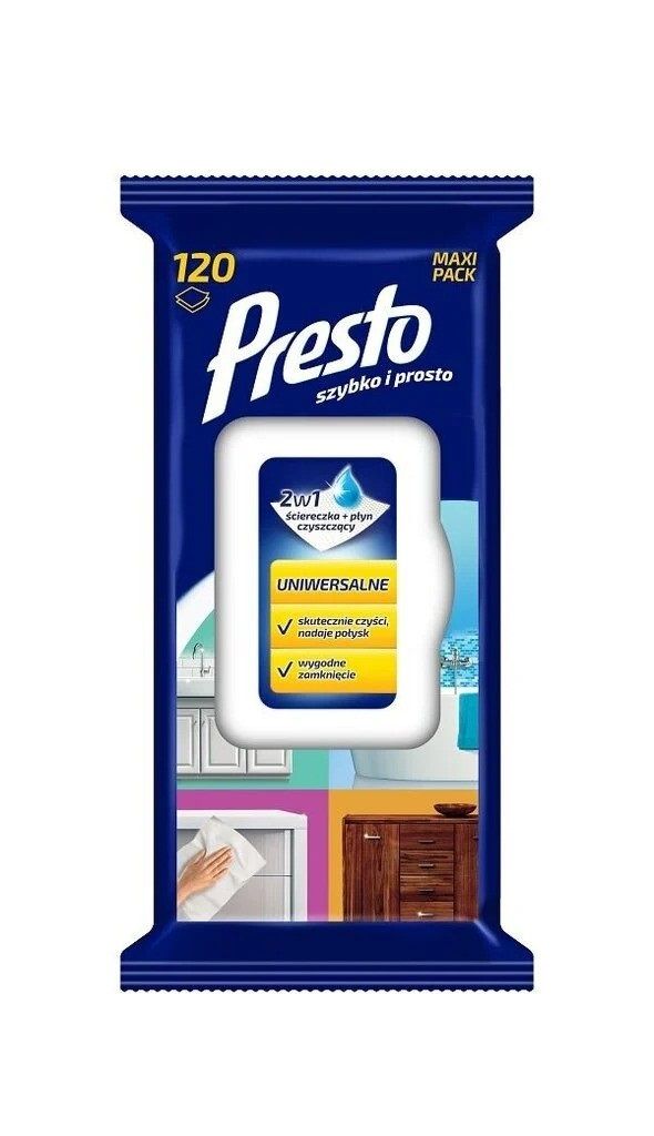 Tīrīšanas salvetes PRESTO CLEAN, universālas, 120gab
