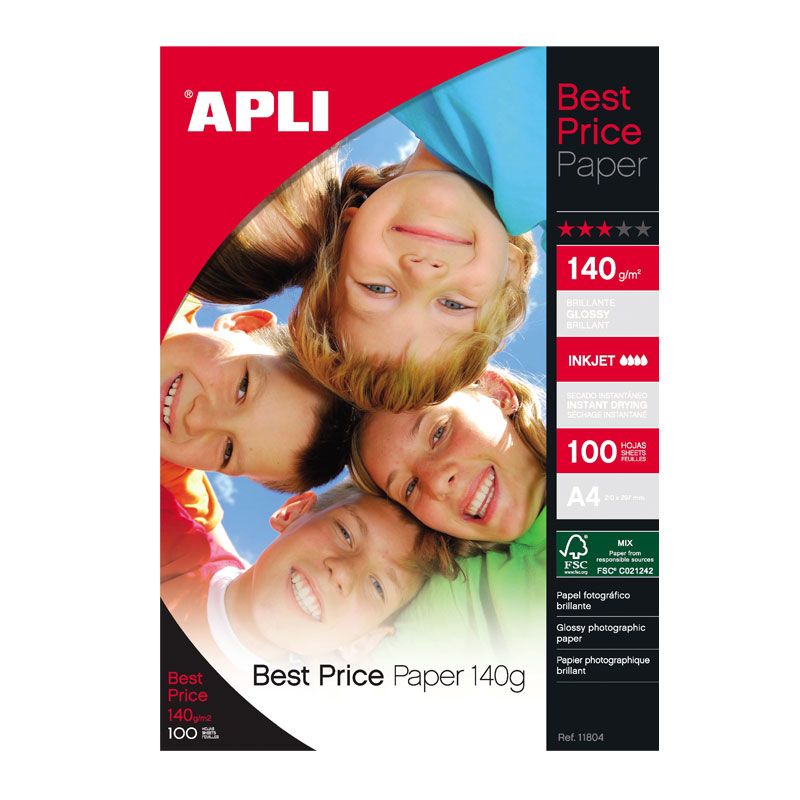 Fotopapīrs APLI Best Price InkJet, A4, 140g/m2, glancēts, 100 loksnes (100-00210)