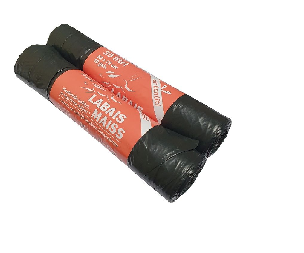Atkritumu maisi LABAIS MAISS LDPE, aizvelkami, 35l, melni, 52x72cm, 33mk, 10gab (400-10495)