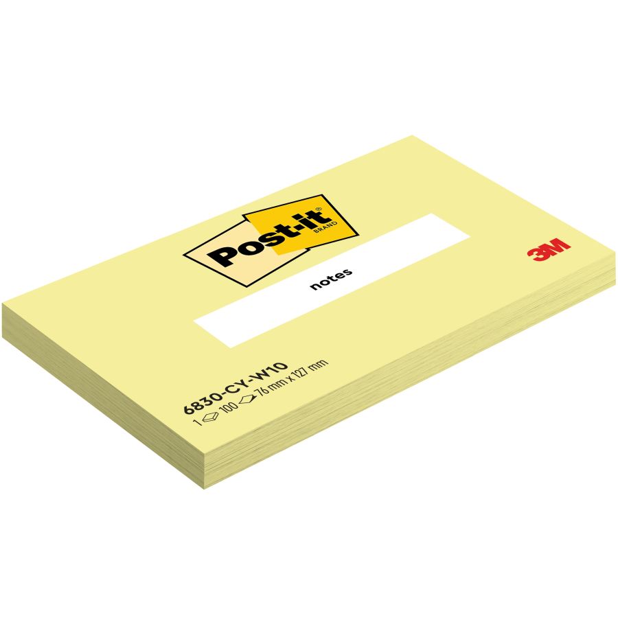 Līmlapiņas Post-it 76 x 127 mm, 100 lapiņu, kanārijdzeltenas (100-11231)