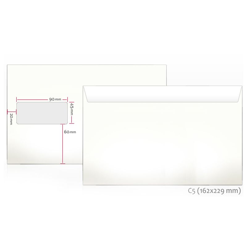 Aploksne, formāts C5 162x229mm, ar logu 45x90mm, 1000 gab./iepak. (200-11566)