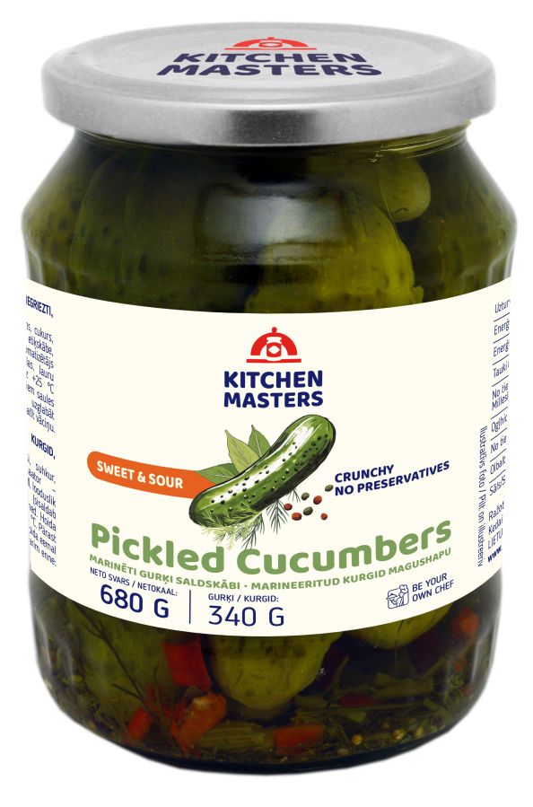Gurķi marinēti KITCHEN MASTERS, saldskābi, 660g/340g (450-22993)