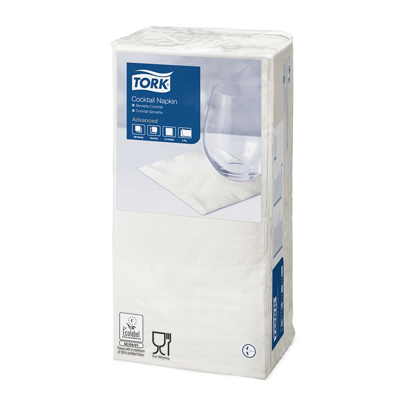 Salvetes TORK Advanced Cocktail Napkins, 2 sl., 200 gab./iepak., 24 x 23.8 cm, baltā krāsā (400-02852)