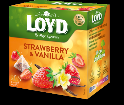 Augļu tēja LOYD Pyramids ar zemeņu un vaniļas garšu, 20x2 g (450-11629)