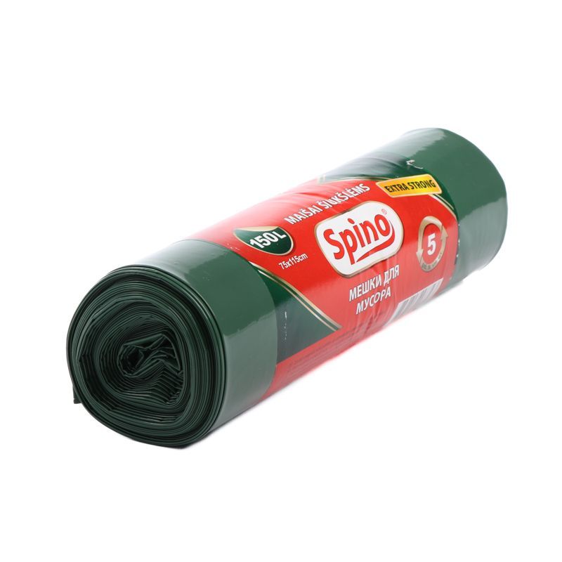 Atkritumu maisi SPINO, tilpums 150 L, 5 gab., 60mkr, LDPE, 75 x 115 cm, tumši zaļā krāsā (400-01927)