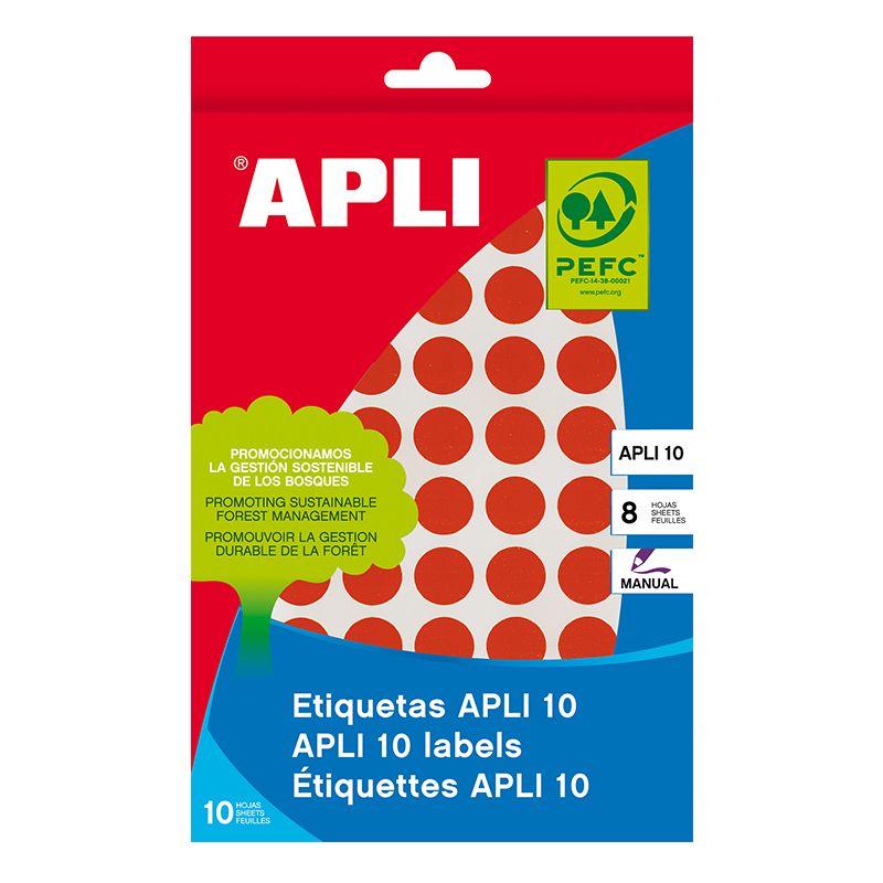 Apaļas uzlīmes APLI ar diametru 19mm, 8 loksnes/320 uzlīmes sarkanas (100-05726)