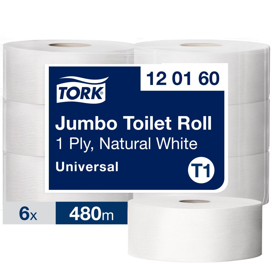 Tualetes papīrs TORK Universal Jumbo T1, 1 sl., 2400 lapiņas rullī, 9.7 cm x 480 m, nebalināts (400-03676)