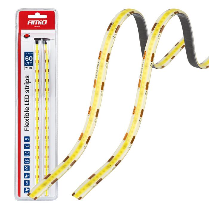 Elastīgas auto salona LED lentas baltā krāsā 2x30cm 12V AMIO-04569 (04569)