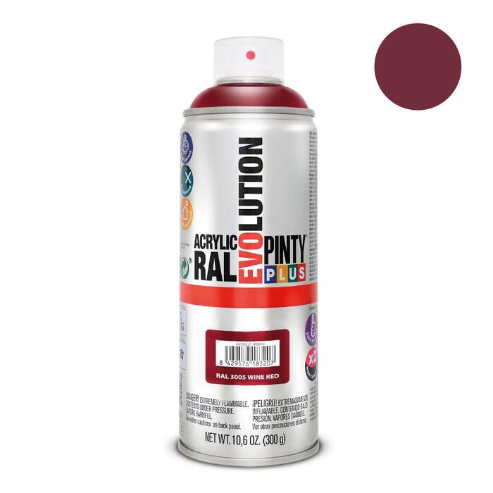 Akrila krāsa aerosolā sarkana RAL 3005 Evolution PintyPlus 400ml (3005EV)