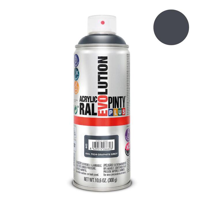 Akrila krāsa aerosolā Grafīta pelēka RAL 7024EV Evolution PintyPlus 400ml (7024EV)