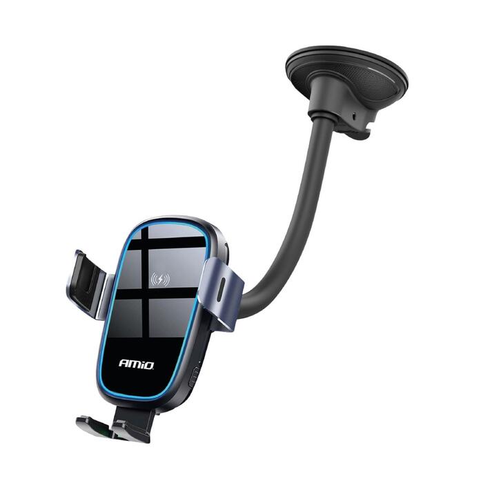 Auto telefona turētājs Suction mount Phone Holder with Wireless Charger 15W AMIO-03780 (03780)