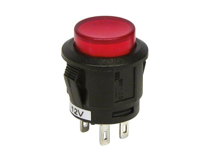 Piespiežams sarkans slēdzis 12V 20A ⌀15mm