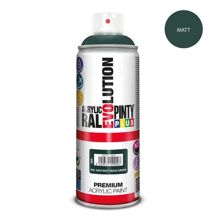 Akrila krāsa aerosolā zaļa matēta RAL 6005 Evolution PintyPlus 400ml (384)