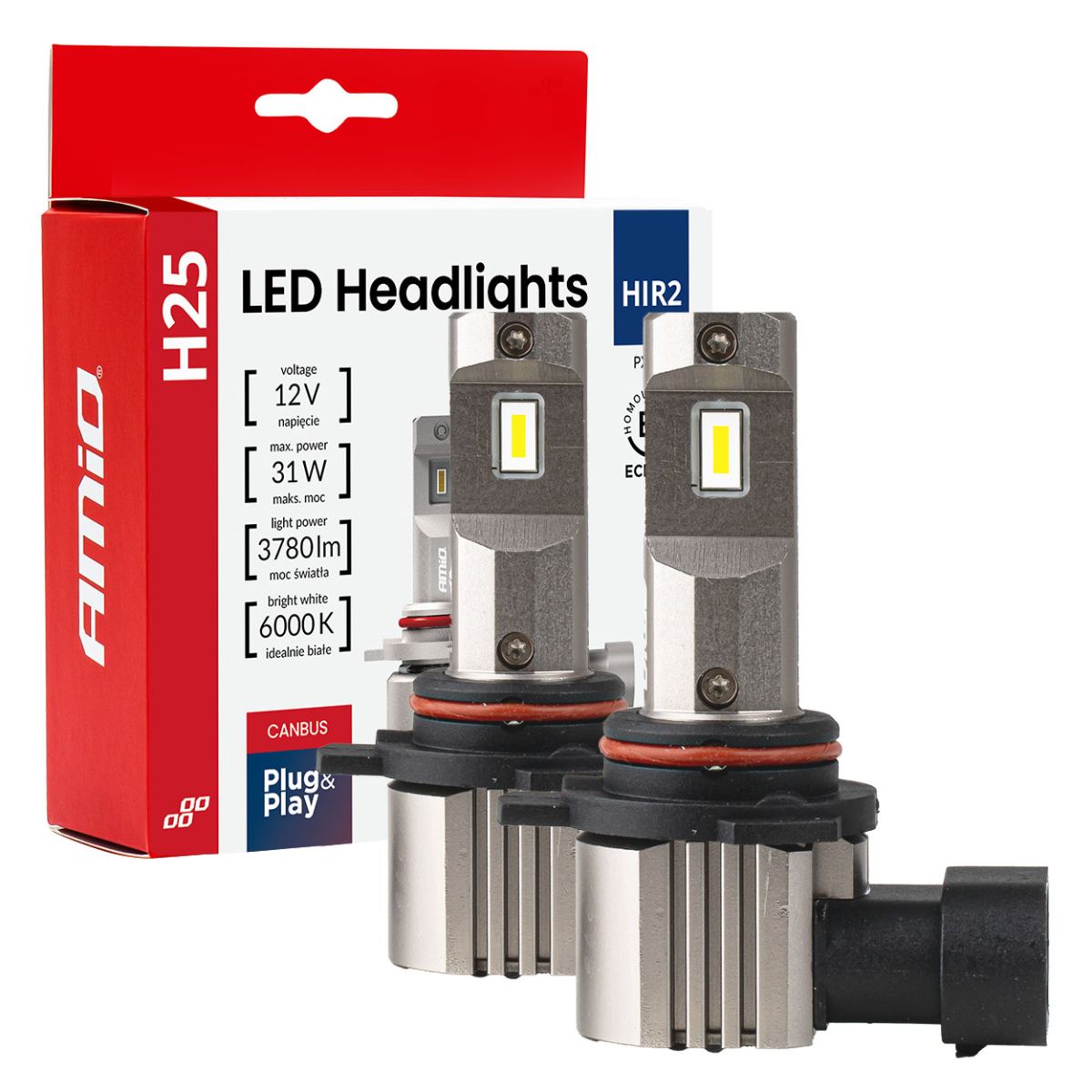 LED Headlights Series H25 CANBUS HIR2 9012 12V 31W AMIO-04716 (04716)