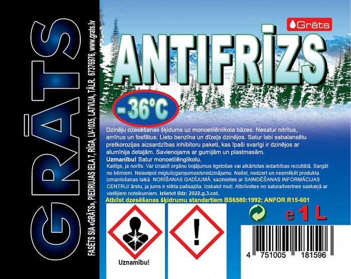 Antifrīzs zaļš -36C° 1L GRATS (AZ1L)