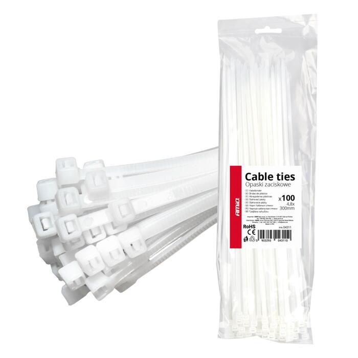 Plastmasas savilcēji balti 4.8×300mm 100