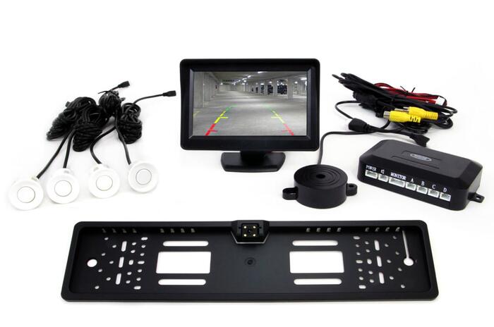 Autostāvvietas palīgsistēma TFT01 4,3” ar CAM-402 LED 4 sensori balts (01551)