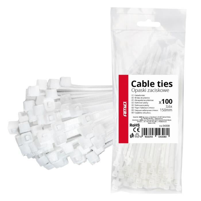 Plastmasas savilcēji balti 3.6×150mm 100