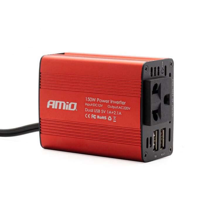 Strāvas pārveidotājs AMiO 12V/230V 150W/300W 2xUSB