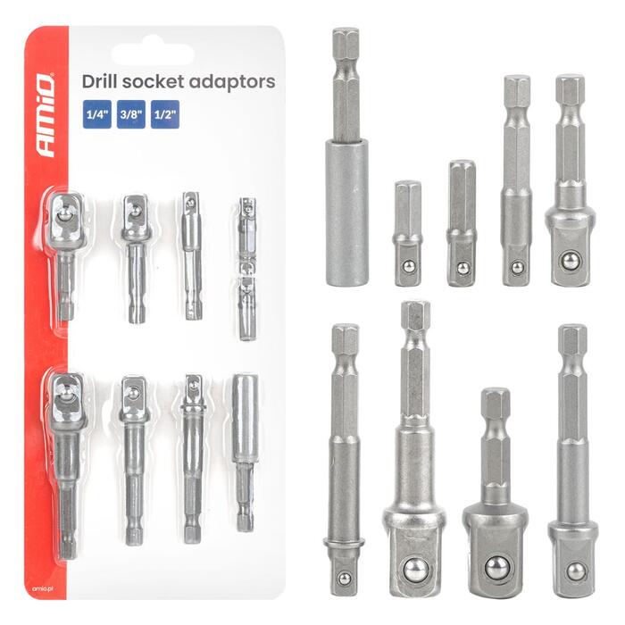 Drill socket adaptors 9el. 1/4", 3/8&quot