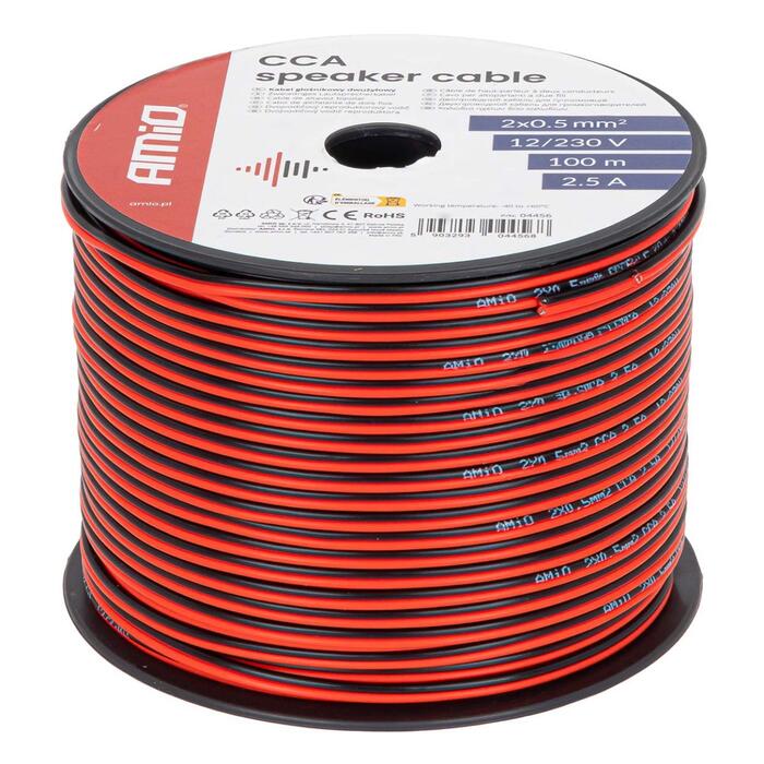 CCA skaļruņu kabelis 2x0.5mm2 100m 2.5A AMIO-04456 (04456)