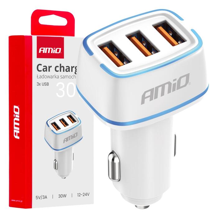 Automašīnas ligzdas Lādētājs 3x USB-A 30W