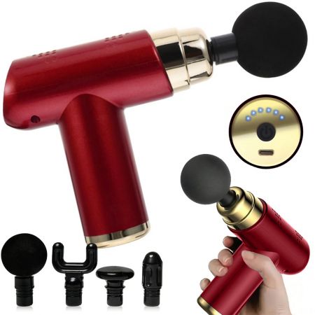 Mini masāžas pistole 4 uzgaļi sarkana (P24463_CZE)
