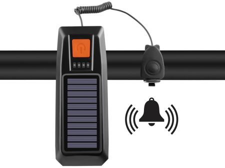 Velosipēda priekšējais lukturis melns CREE T6 USB / saules baterija + skaņas signāls (P14491)