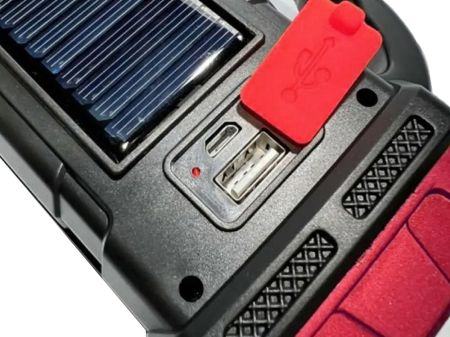 Lukturis ar saules bateriju Powerbank uzlādējams LED COB (P12317_cze) red