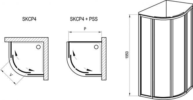 Душевой уголок четверть круга Supernova SKCP4-90 см сатиновый профиль прозрачное стеkло (3117OU02Z1)