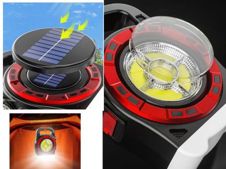 Lukturis ar saules bateriju Powerbank uzlādējams LED COB (P12316_cze) red