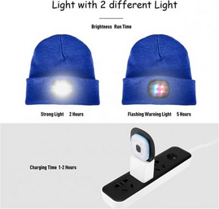 One size теплая вязаная шапка со светодиодной подсветкой с 2 уровнями яркости (blue)