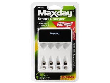 AA un AAA bateriju lādētājs ar USB-C un LCD displeju, 4 sloti (P02056)